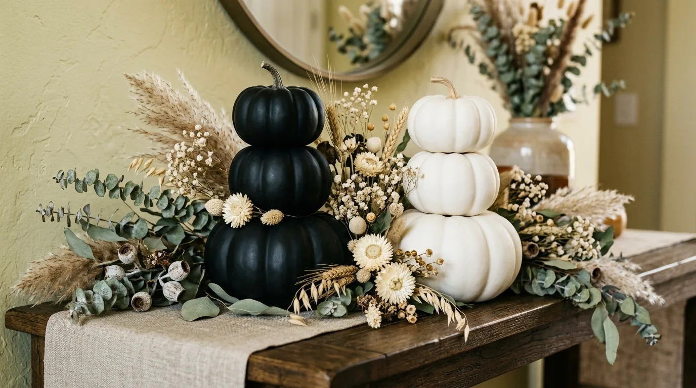 Use pumpkins as sculptural decor inspiration for a spooky chic Halloween interior.